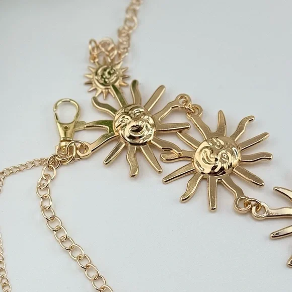 Gold Sun Face Waist Chain Belt – Adjustable Statement Chain Jewelry - Picture 7 of 8